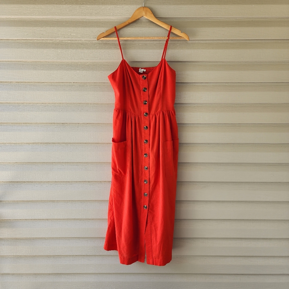 Red Button-Down Midi Dress